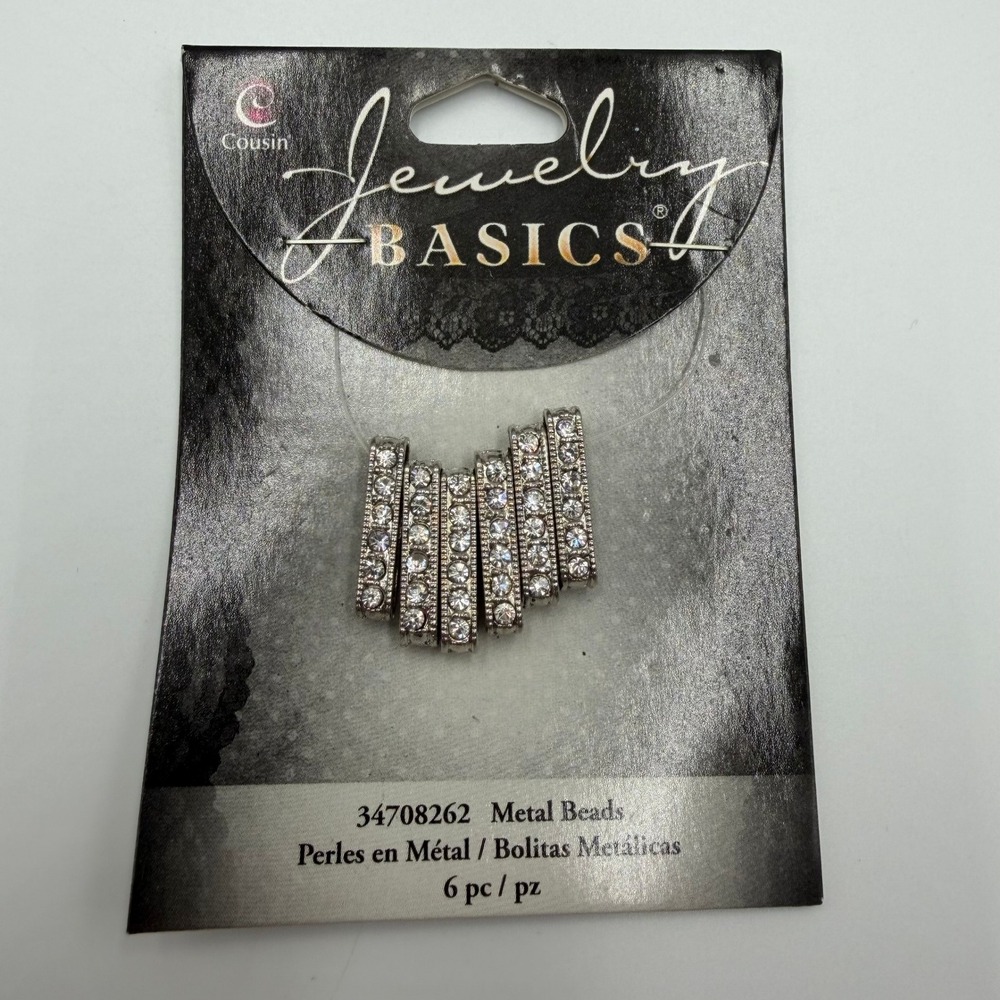 Cousin Jewelry Basics Metal Beads Rhinestone Sliders Silver Tone 6pc 34708262